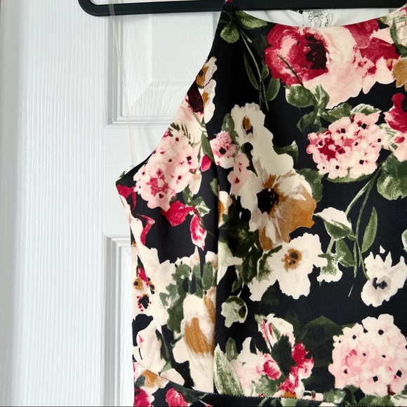 Black, Red and Cream Floral Halter A-Line Dress - Picture 11 of 15